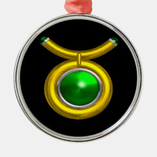 Ornement En Métal TAURUS ZODIAC ANNIVERSAIRE JEWEL VERT EMERALD Gold
