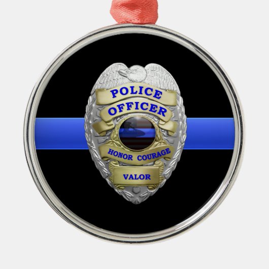 Ornement En Métal Thin Blue Line Police Badge Metal Ornament (Devant)