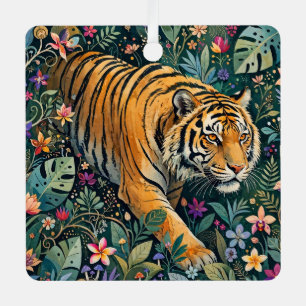 Ornement En Métal Tigre aux yeux ambre, feuillage de jungle fantaisi