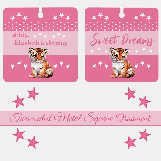 Ornement En Métal Tigre mignon shh ajouter nom dormant rose
