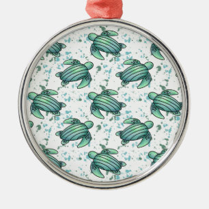 Ornement En Métal tortue de mer aquarelle verte motif bleu animal