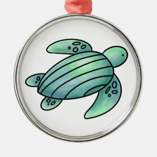 Ornement En Métal tortue de mer peinte à l'aquarelle dessin animé bl