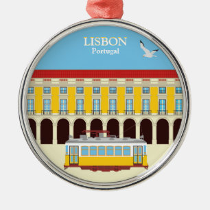 Ornement En Métal Tramway jaune de Lisbonne style vintage