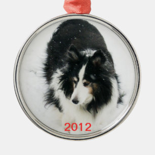 Ornement En Métal Tri Sheltie dans le modèle de neige