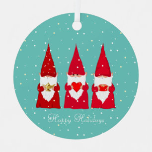 Ornement En Métal Trois lutins de Noël sur sarcelle