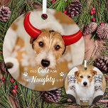Ornement En Métal Trop mignon pour la liste coquine Funny chien anim<br><div class="desc">Voici notre ornement de vacances "Too Cute for Naughty List", parfait pour tout amoureux des chiens ou propriétaire d'animal de compagnie! Doté de deux adorables photos de votre ami en fureur, cet ornement vous apportera un sourire à chaque fois que vous le verrez. La modèle simple est design et tendance,...</div>