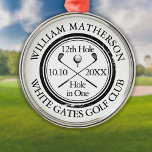 Ornement En Métal Trou en un classique Golf personnalisé<br><div class="desc">Avec un effet de timbre vieilli design rétro classique. Personnalisez le nom,  le numéro du trou de localisation et la date pour créer un grand gardien de golf pour célébrer ce trou fantastique en un. Conçu par Thisisnotme©</div>