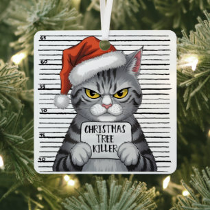 Ornement En Métal Tueur d'arbre de Noël Funny Chat