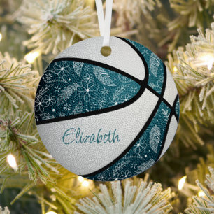 Ornement En Métal turquoise blanc doodé floral boho motif basketball