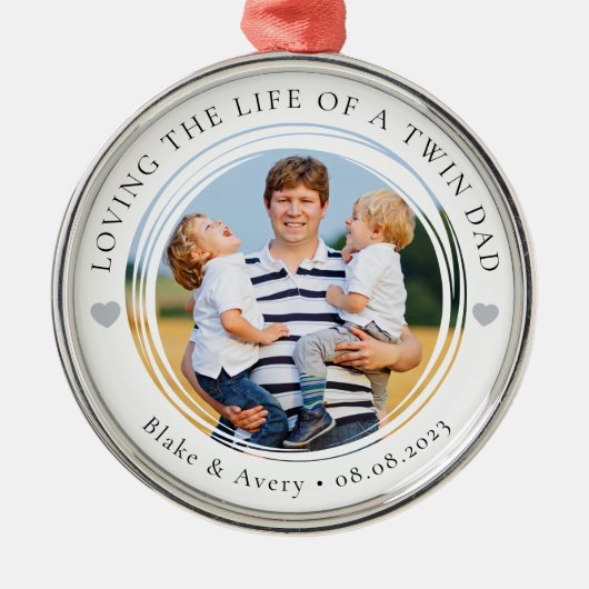Ornement En Métal Twin Papa Photo Keepsaké Coeurs (Devant)