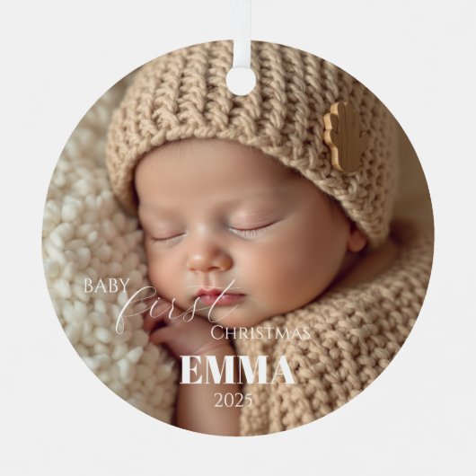 Ornement En Métal Two Photos Minimalist Baby First Christmas (Recto)