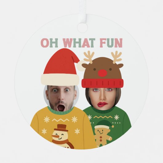 Ornement En Métal Ugly Christmas Sweater Funny Face Personalized (Recto)