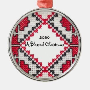 Ornement En Métal Ukrainian Embroidery Print Blessed Christmas