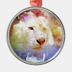Ornement En Métal Un gros chat dans un champ de grunge floral