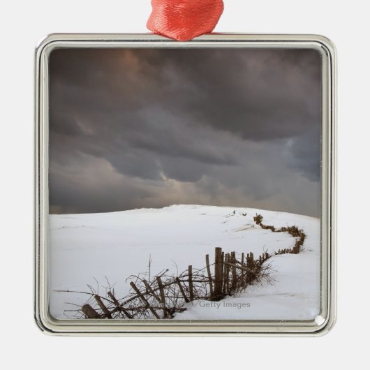 Ornement En Métal Une barrière cassée le long d'une neige a couvert (Devant)