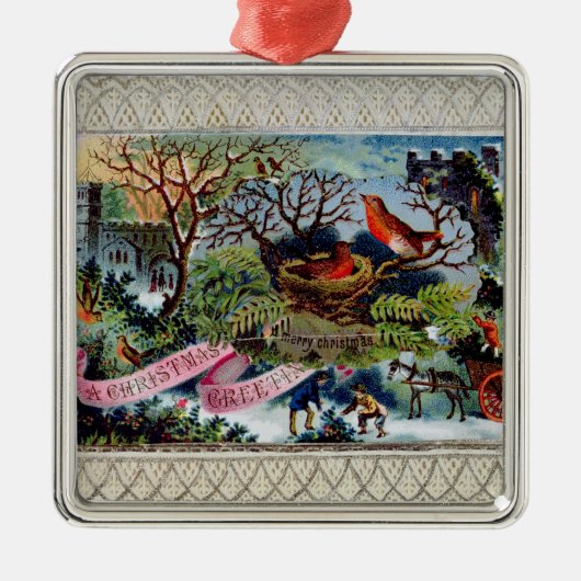 Ornement En Métal Une salutation de Noël, carte postale victorienne (Devant)