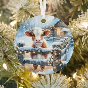 Ornement En Métal Vache de Noël festive mignonne personnalisée