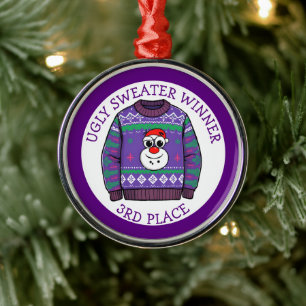 Ornement En Métal Vainqueur du T-shirt Moche de Troisième Place Noël