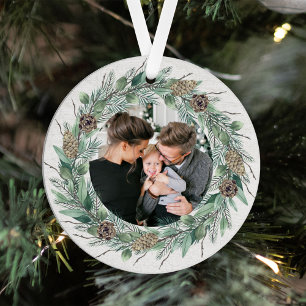 Ornement En Métal Végétation hivernale rustique Wreath White Wood Ph