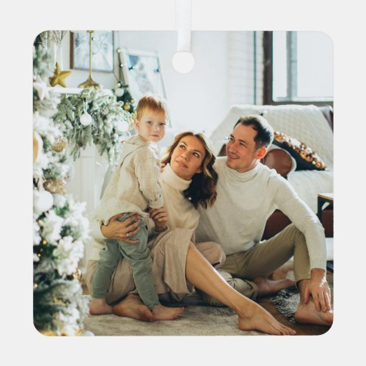 Ornement En Métal Vert moderne Joyeux Noël Photo de famille (Verso)