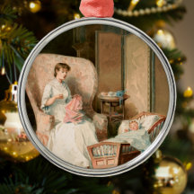 Vintage 1888 Mère et bébé, Noël restauré