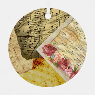 Ornement En Métal Vintage feuille musique notes musicales Noël