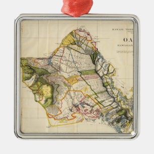 Ornement En Métal Vintage Map of Oahu Hawaii