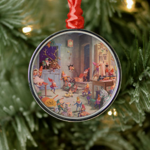 Ornement En Métal Vintage Noël, Santa Claus avec Elves Atelier