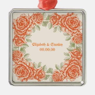 Ornement En Métal Vintage orange roses mariage Enregistrer la date