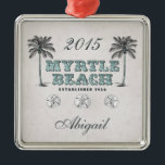 Ornement En Métal Vintage personnalisé Myrtle Beach Caroline du Sud<br><div class="desc">Vintage Victoria Myrtle Beach Caroline du Sud Créé en 1938 l'ornement de Noël. Personnalisez avec un nom et une année. ~</div>