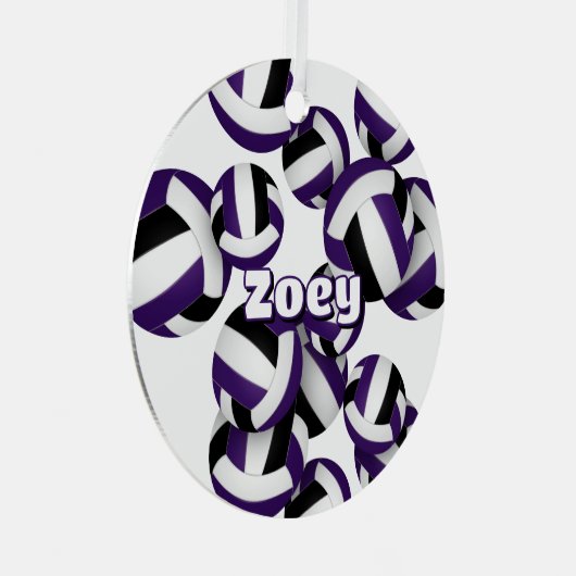Ornement En Métal violet noir volleyballs w nom de l'athlète (Avant droite)
