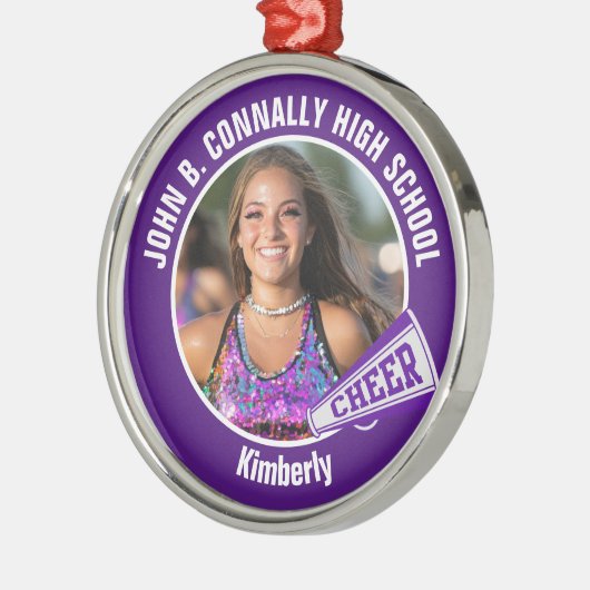 Ornement En Métal Violet Pom-pom girl Photo Lycée Noël (Gauche)