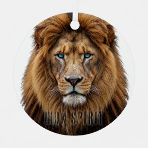 Ornement En Métal Visage de lion majestueux aux yeux bleus   Faune A