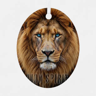 Ornement En Métal Visage majestueux de lion aux yeux bleus Faune A