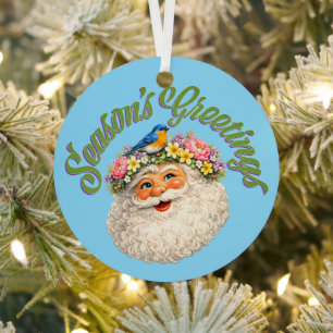 Ornement En Métal Vœux de la saison - Père Noël de printemps