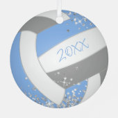 Ornement En Métal volley-ball bleu clair gris avec étoiles argent (Verso)