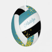 Ornement En Métal Volley-ball noir turquoise avec étoiles or filles  (Avant gauche)