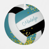 Ornement En Métal Volley-ball noir turquoise avec étoiles or filles  (Recto)