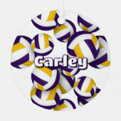 Ornement En Métal volleyball violet or avec nom de l'athlète (Recto)