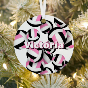 Ornement En Métal volleyballs roses noirs souvenir avec nom d'athlèt