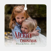 Ornement En Métal Votre Texte 2 Photos Typographie Rouge Simple Keep (Verso)