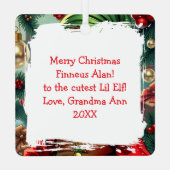 Ornement En Métal Whimsical Cartoon Elf | Personalized Christmas (Verso)