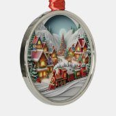 Ornement En Métal Whimsical Christmas Village with Train Ornament (Droite)