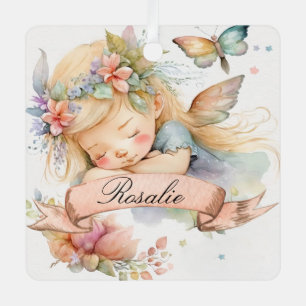 Ornement En Métal Whimsical Floral Sweet Dreams Sleeping Fairy Girl
