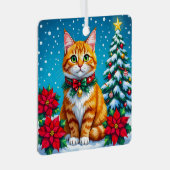 Ornement En Métal Whimsical Orange Cat and Custom Message Christmas (Avant droite)