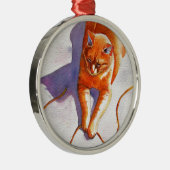 Ornement En Métal Widget Orange Tabby Playiing String (Droite)