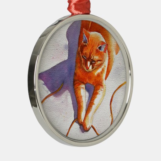 Ornement En Métal Widget Orange Tabby Playiing String (Droite)