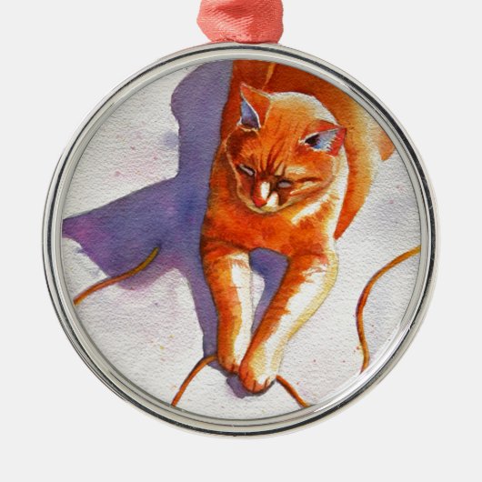 Ornement En Métal Widget Orange Tabby Playiing String (Devant)