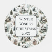 Ornement En Métal Winter Cottage Snowfall Pattern (Verso)