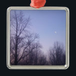 Ornement En Métal Winter Moon Matin Paysage Photographie<br><div class="desc">Certains matins, vous voyez clairement la lune du croissant avant que le soleil ne finisse de se lever. Voici une scène paysagère d'une matinée d'hiver fraîche et croustillante avec les premières couleurs bleu pâle de l'aube et la lune de croissant encore dans le ciel. Cette photo est également présentée comme...</div>